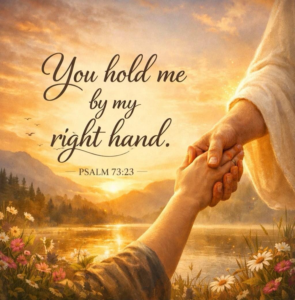 You hold me by my right hand. PSALM 73:23
