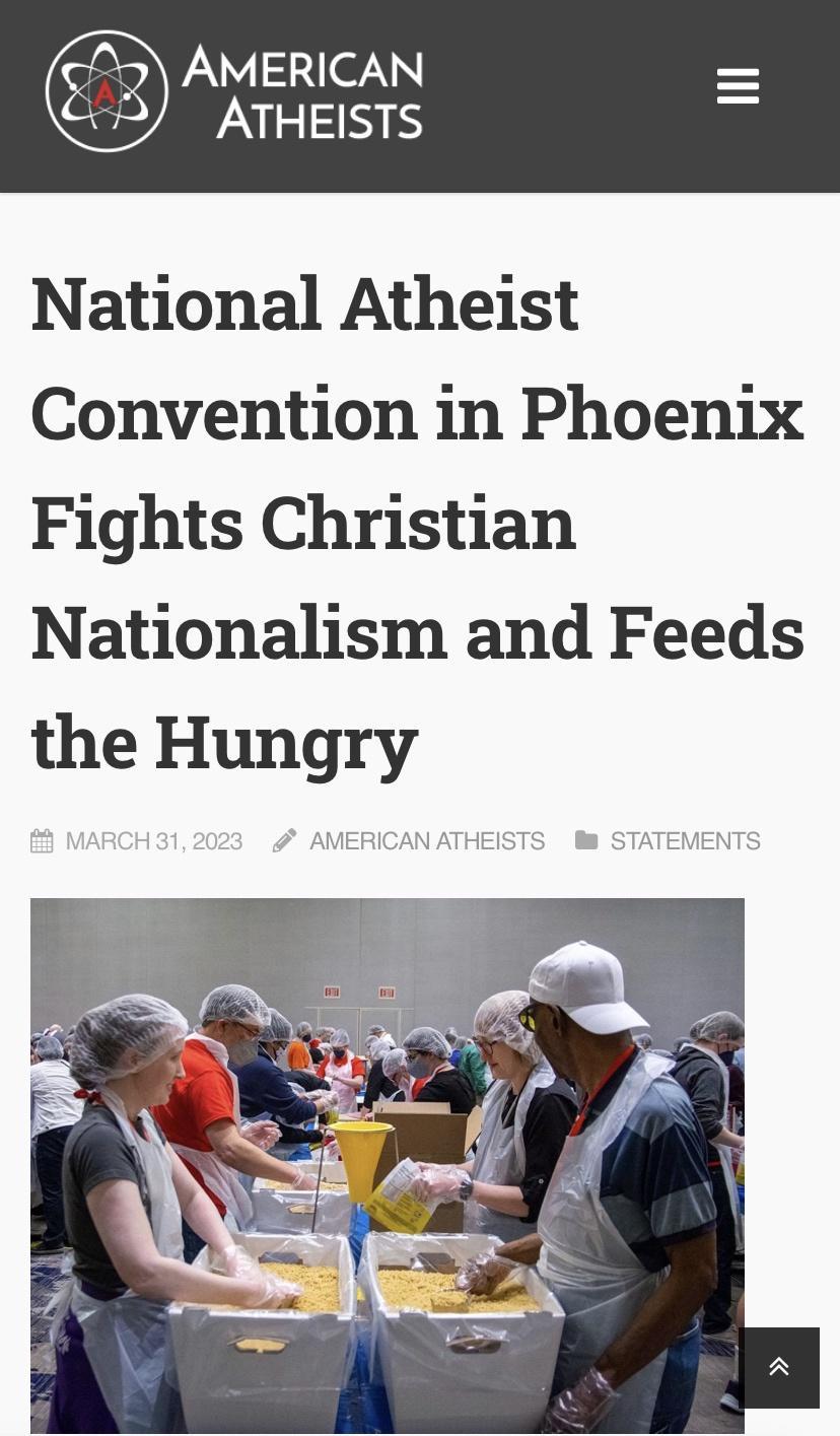 AMERICAN IEN S National Atheist Convention in Phoenix Fights Christian Nationalism and Feeds the Hungry