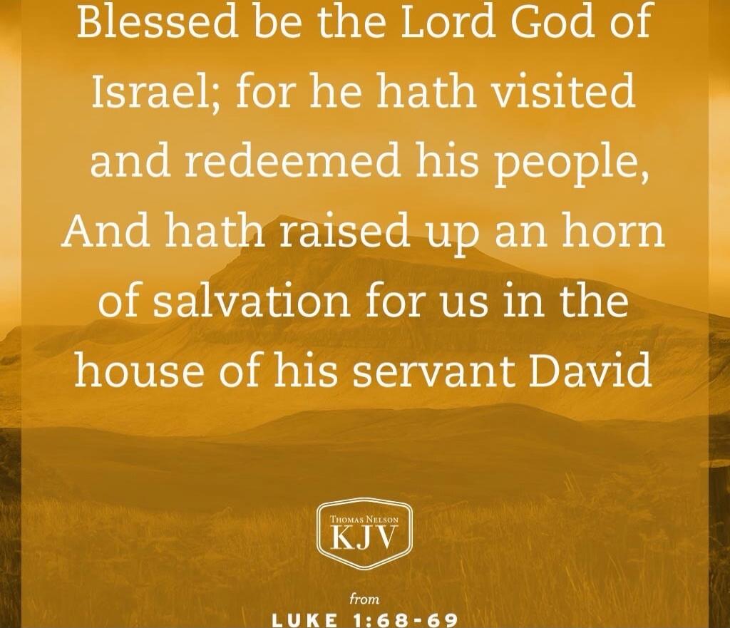 Blessed be the Lord God of Israel; for he hath visited and redeemed his people, And hath raised up an horn of salvation for us in the house of his servant David