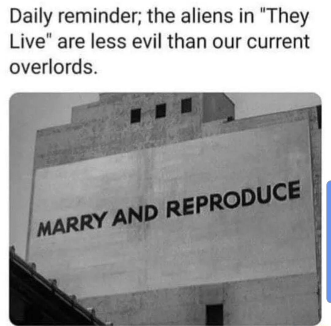 Daily reminder the aliens in They Live are less evil than our current overlords