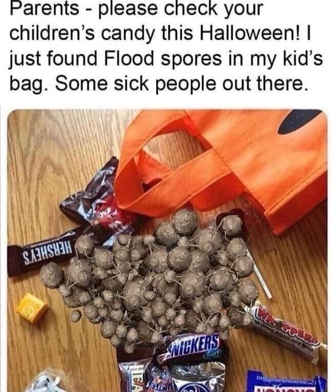 Parents please check your childrens candy this Halloween just found Flood spores in my kids bag Some sick people out there