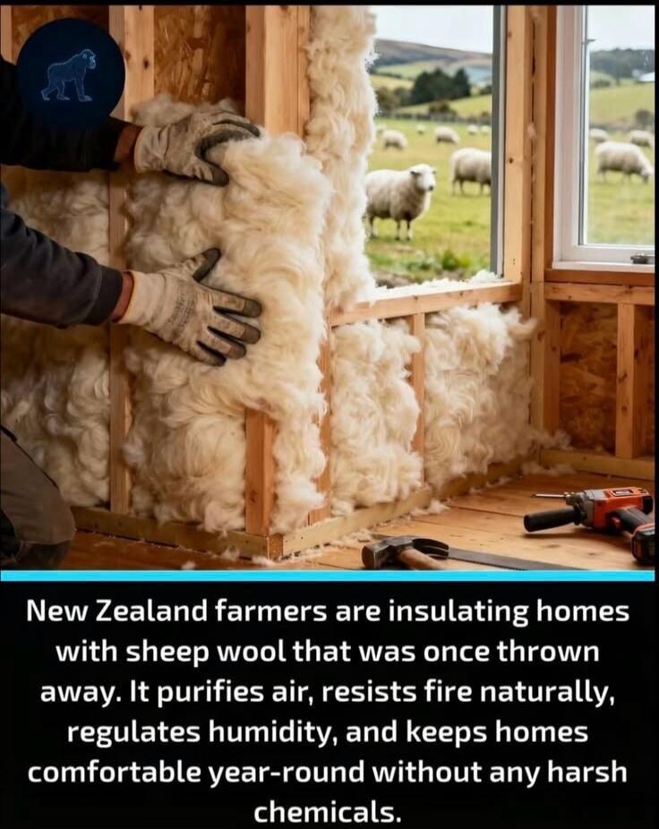 New Zealand farmers are insulating homes with sheep wool that was once thrown away. It purifies air, resists fire naturally, regulates humidity, and keeps homes comfortable year-round without any harsh chemicals.