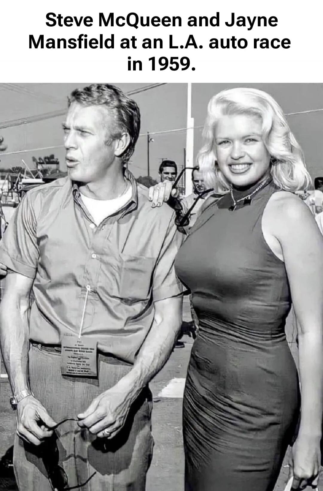 Steve McQueen and Jayne Mansfield at an L.A. auto race in 1959.