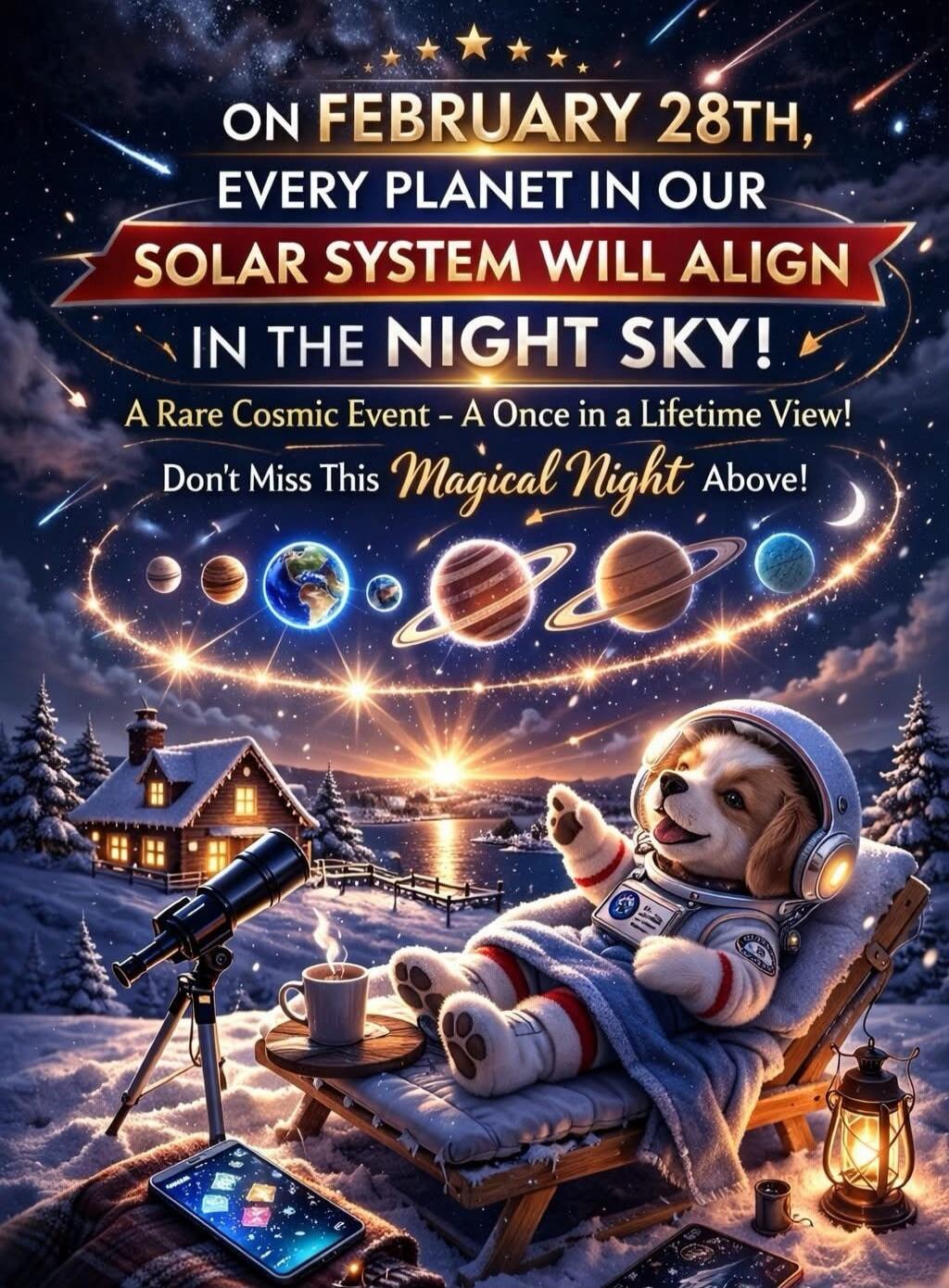 ON FEBRUARY 28TH, EVERY PLANET IN OUR SOLAR SYSTEM WILL ALIGN IN THE NIGHT SKY! A Rare Cosmic Event - A Once in a Lifetime View! Don't Miss This Magical Night Above!