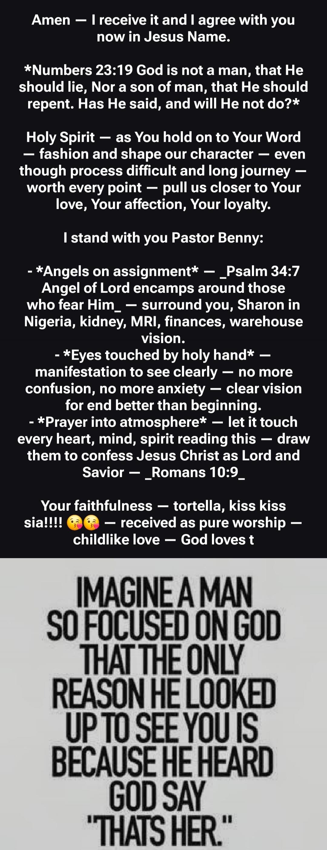 Amen - I receive it and I agree with you now in Jesus Name. *Numbers 23:19 God is not a man, that He should lie, Nor a son of man, that He should repent. Has He said, and will He not do?* Holy Spirit - as You hold on to Your Word - fashion and shape our character - even though process difficult and long journey - worth every point - pull us closer 