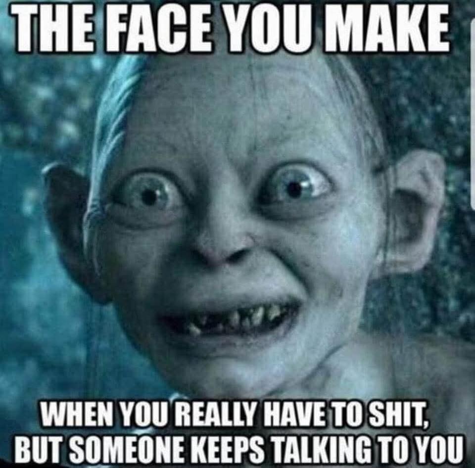 THE FACE YOU MAKE WHEN YOU REALLY HAVE TO SHIT, BUT SOMEONE KEEPS TALKING TO YOU