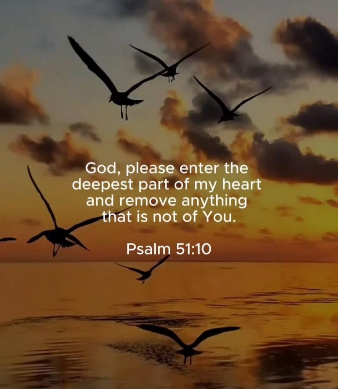 God, please enter the deepest part of my heart and remove anything that is not of You. Psalm 51:10
