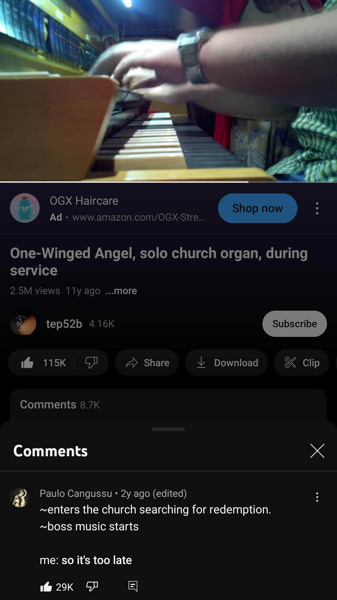 0OGX Haircare Ad wwwamazoncom0G One Winged Angel solo church organ during service s 11y ago more e 115k GF A Share 4 Download 3 clip Comments Comments X Paulo Cangussu 2y ago edited enters the church searching for redemption boss music starts me so its too late w2k P