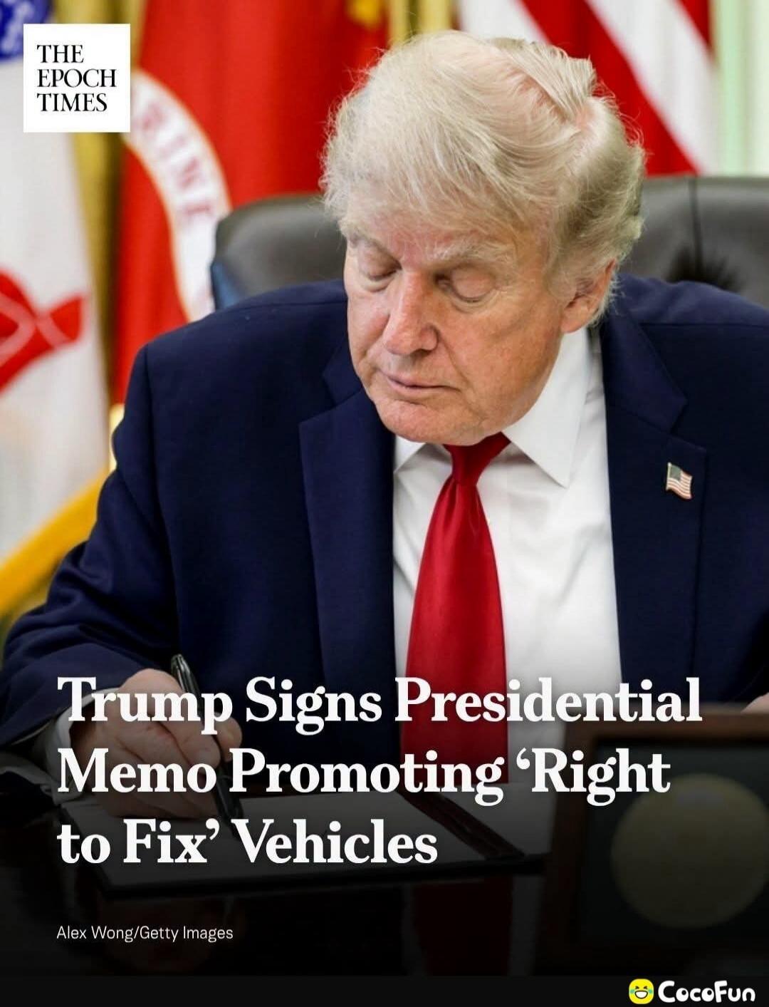 Trump Signs Presidential Memo Promoting 'Right to Fix' Vehicles