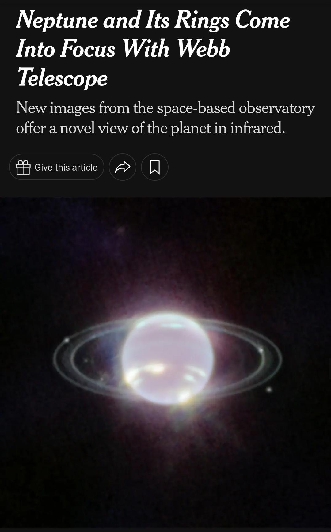 Neptune and Its Rings Come Into Focus With Webb Telescope New images from the space based observatory offer a novel view of the planet in infrared arereaiee A