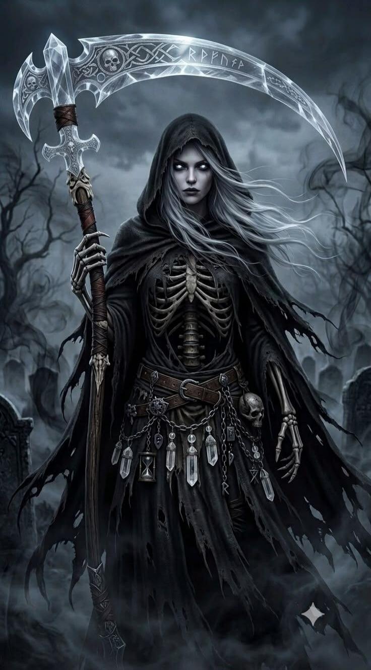 R P P P F A (runes on the scythe blade)