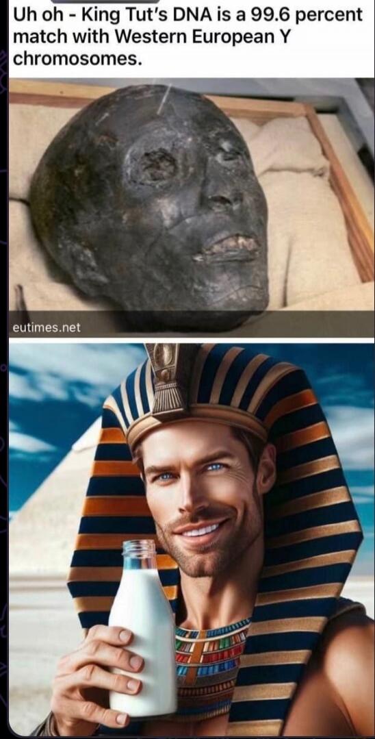 Uh oh - King Tut's DNA is a 99.6 percent match with Western European Y chromosomes. 

eutimes.net
