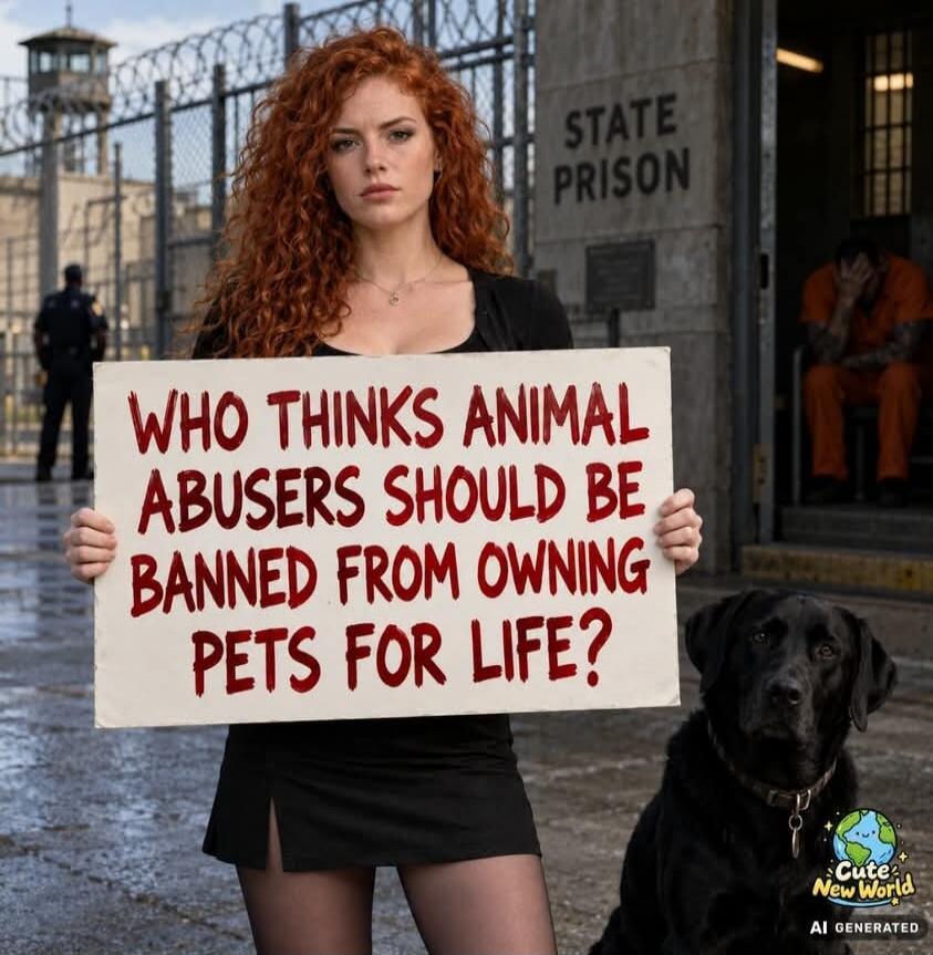 WHO THINKS ANIMAL ABUSERS SHOULD BE BANNED FROM OWNING PETS FOR LIFE? STATE PRISON Cute New World AI GENERATED