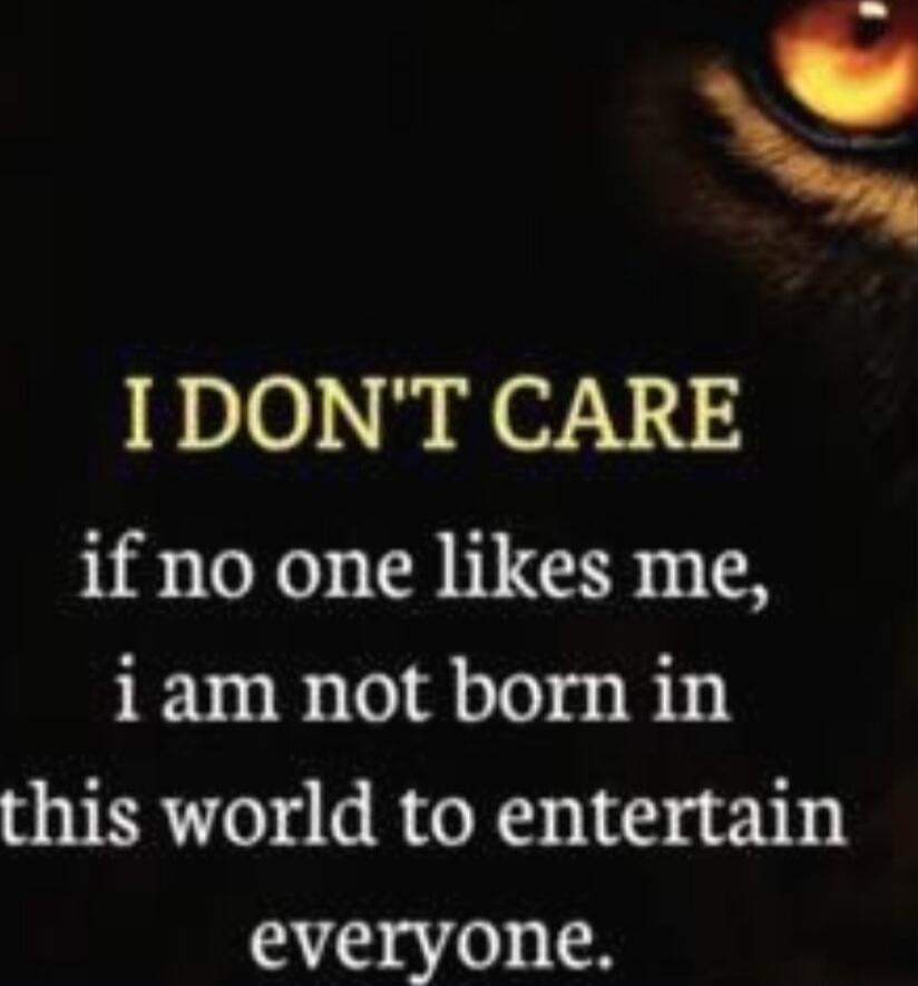 I DON'T CARE if no one likes me, i am not born in this world to entertain everyone.