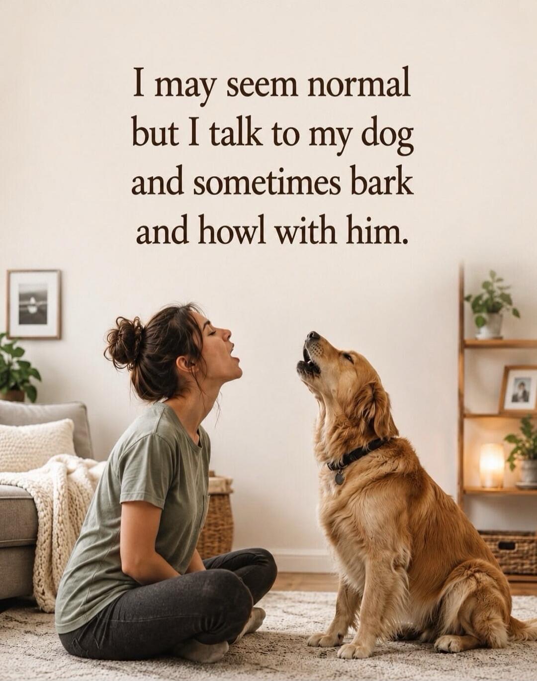 I may seem normal but I talk to my dog and sometimes bark and howl with him.