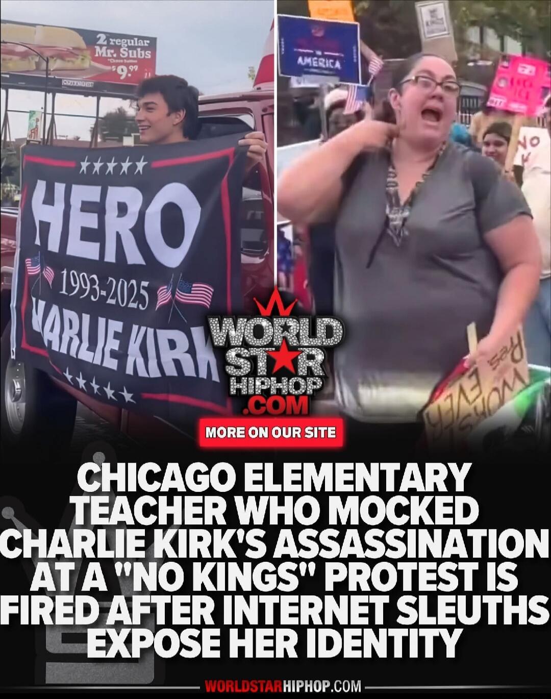 CHICAGO ELEMENTARY TEACHER WHO MOCKED CHARLIE KIRK'S ASSASSINATION AT A 'NO KINGS' PROTEST IS FIRED AFTER INTERNET SLEUTHS EXPOSE HER IDENTITY