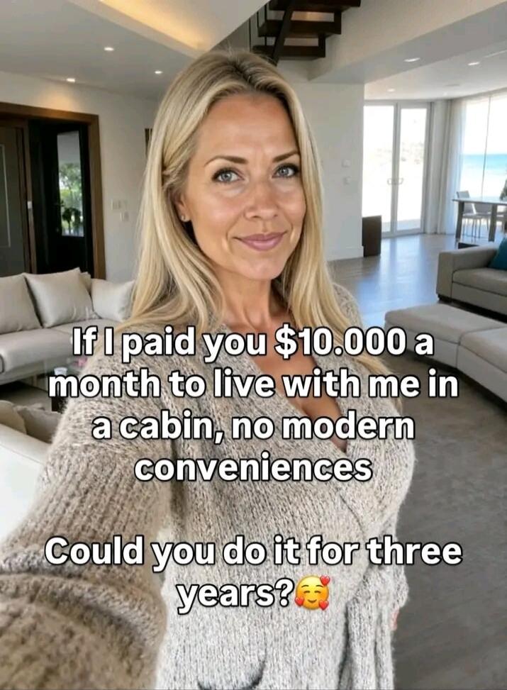 If I paid you $10.000 a month to live with me in a cabin, no modern conveniences. Could you do it for three years? 🥰