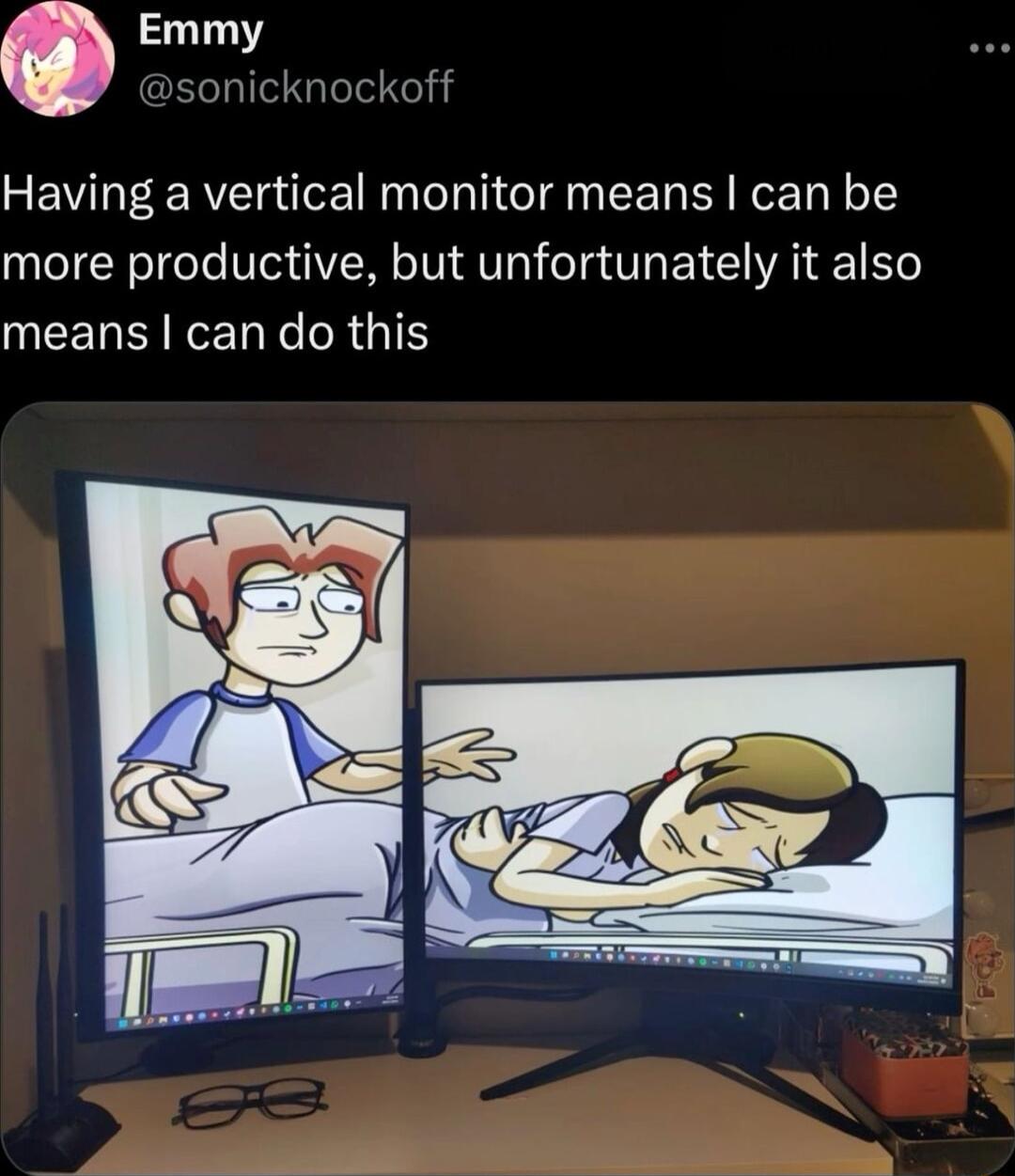 sonicknockoff Having a vertical monitor means can be more productive but unfortunately it also MEENEIRERTRGIS