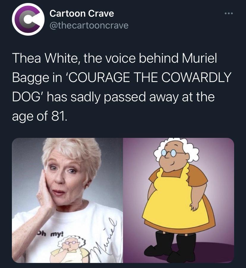 0F1g o Lol s N I 1V QUipleleTate ol gl 1 R CER sl gleRY ol olallale RV 14 Bagge in COURAGE THE COWARDLY DOG has sadly passed away at the age of 81