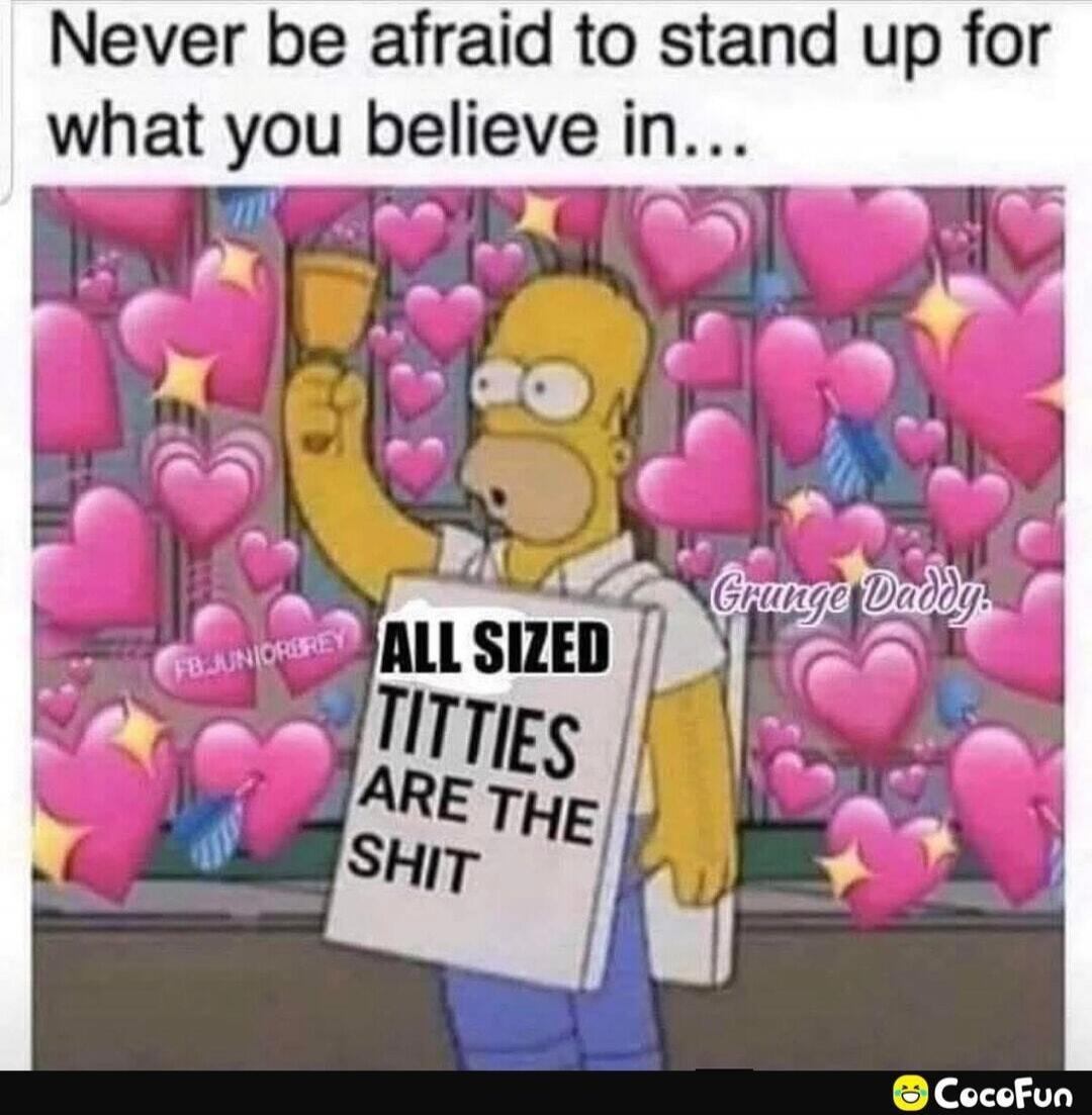 Never be afraid to stand up for what you believe in... ALL SIZED TITTIES ARE THE SHIT