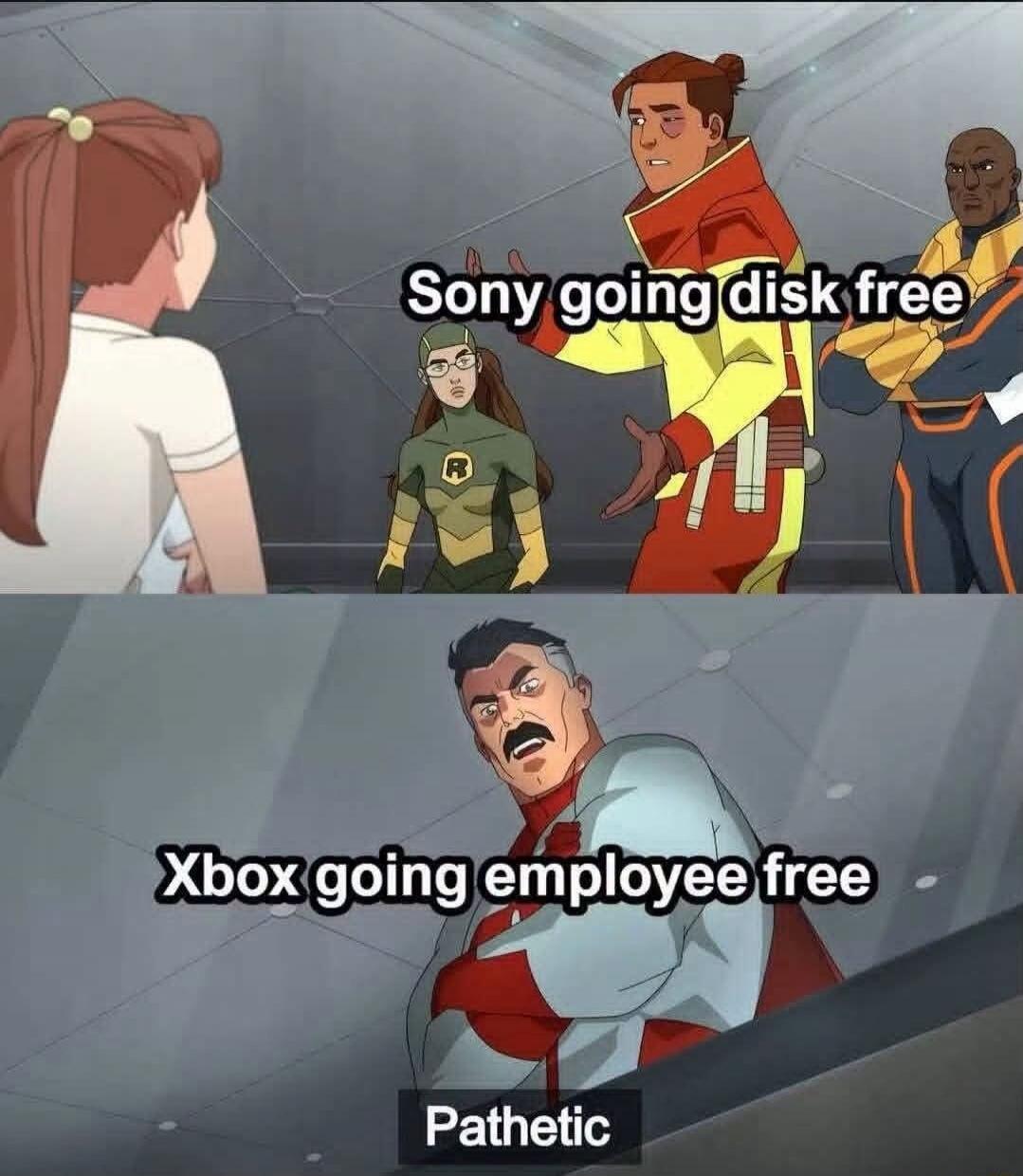 Sony going disk free Xbox going employee free Pathetic