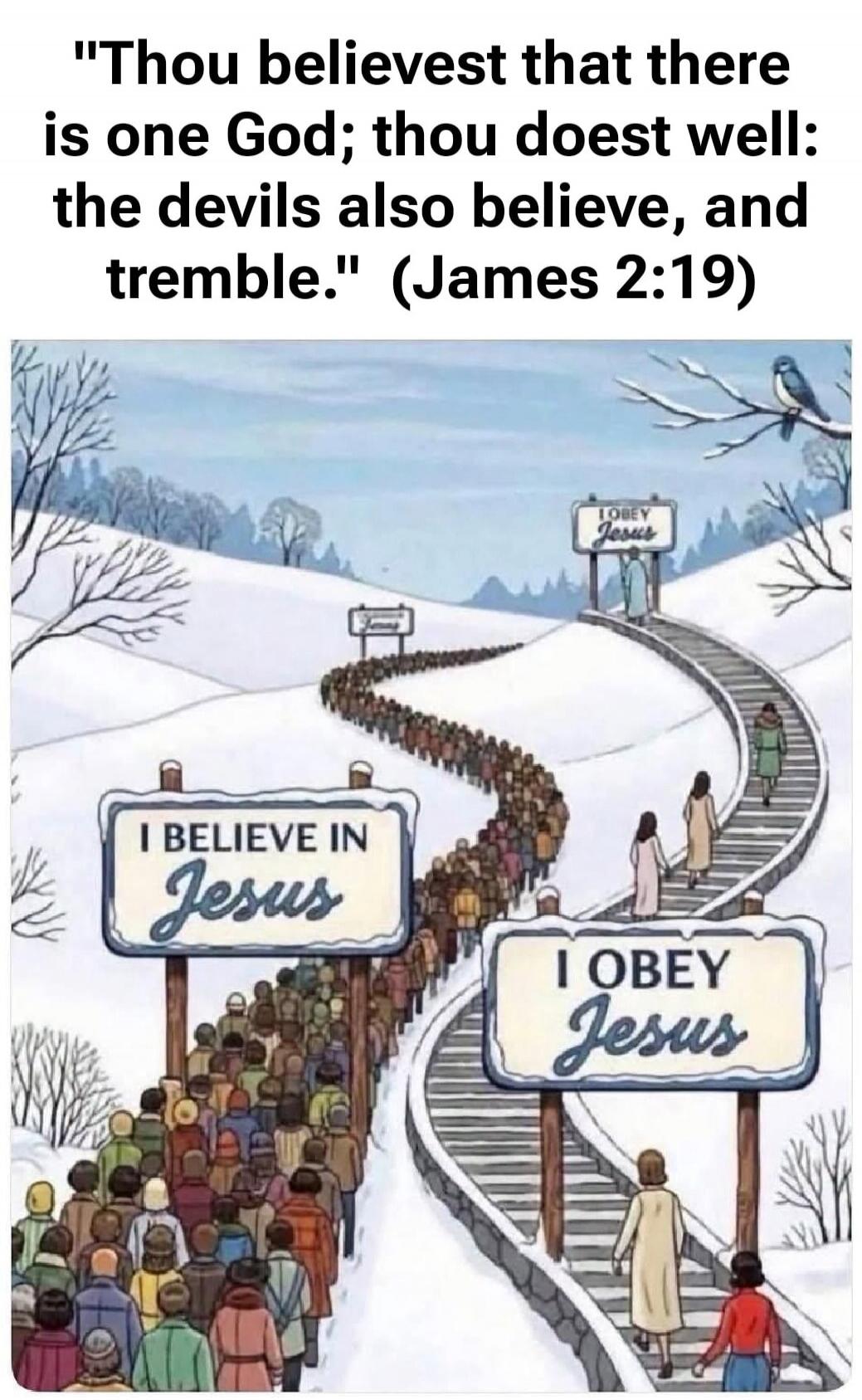 Thou believest that there is one God; thou doest well: the devils also believe, and tremble. (James 2:19)