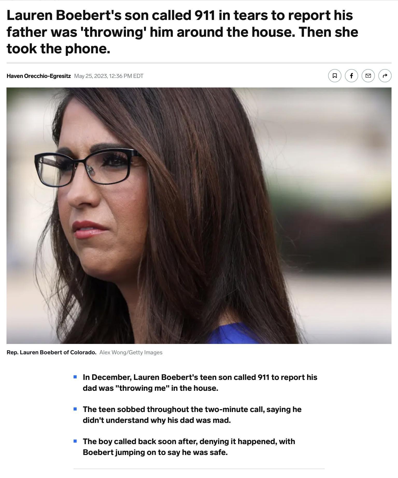 Lauren Boeberts son called 911 in tears to report his father was throwing him around the house Then she took the phone InDecemberLauren Bosbarts teen soncaled 91 1o rpart s ndwsa hvowing me inthe hovse The teen sobbed troughout thetwo minutacall ssing b t nderstand why s dad was mad The boy catled back soon aftordemying it appenad with Bosbertjumping on o say he was safe
