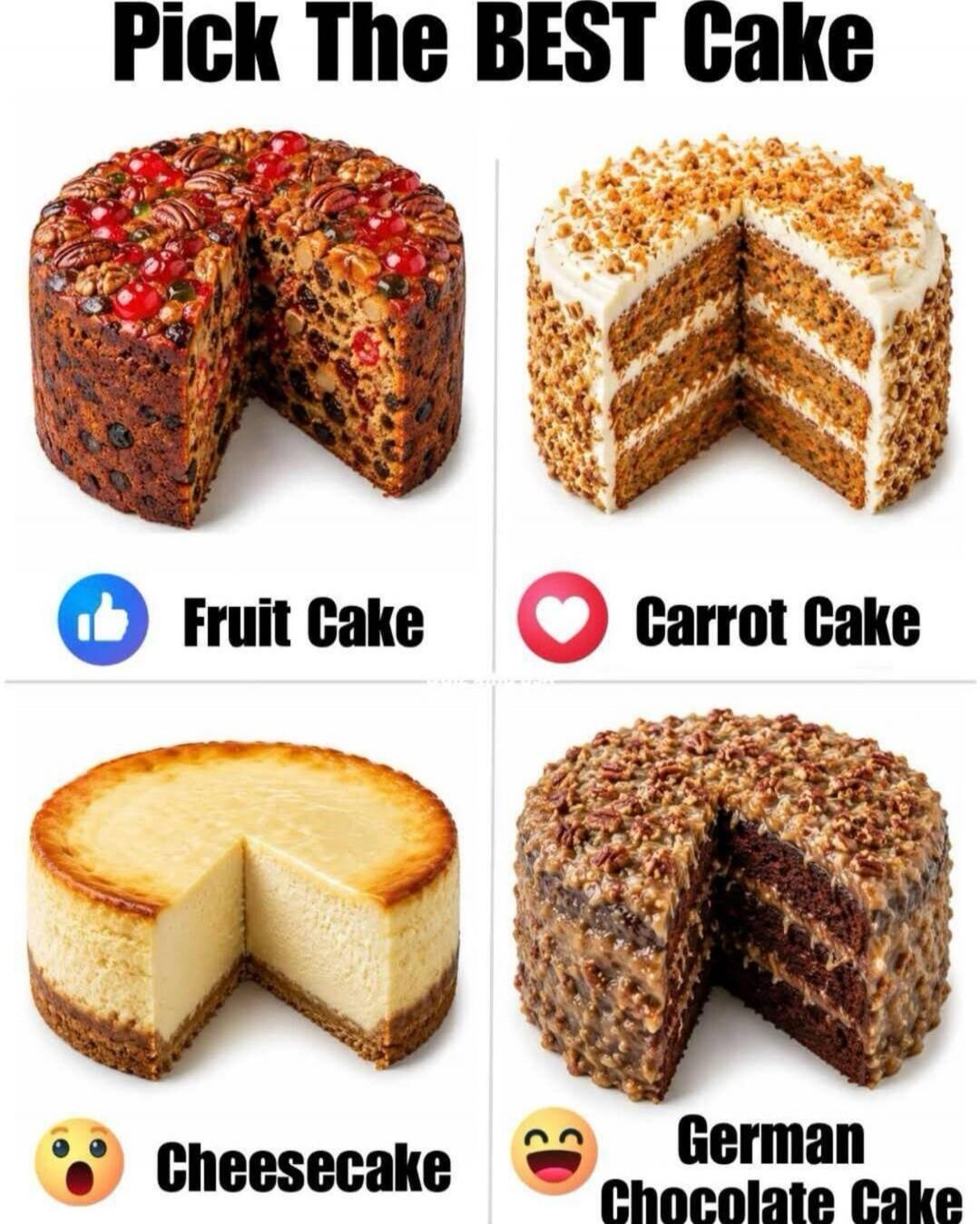 Pick The BEST Cake Fruit Cake Carrot Cake Cheesecake German Chocolate Cake