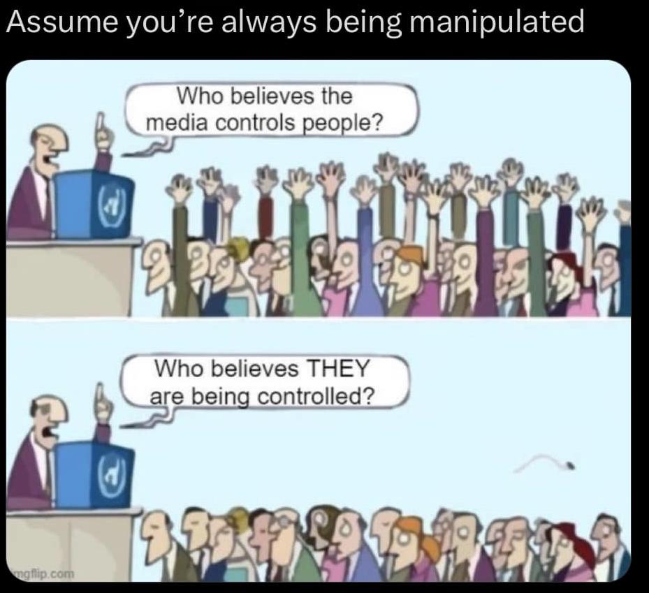 Assume youre always being manipulated Who believes the _media controls people Who believes THEY being controlled