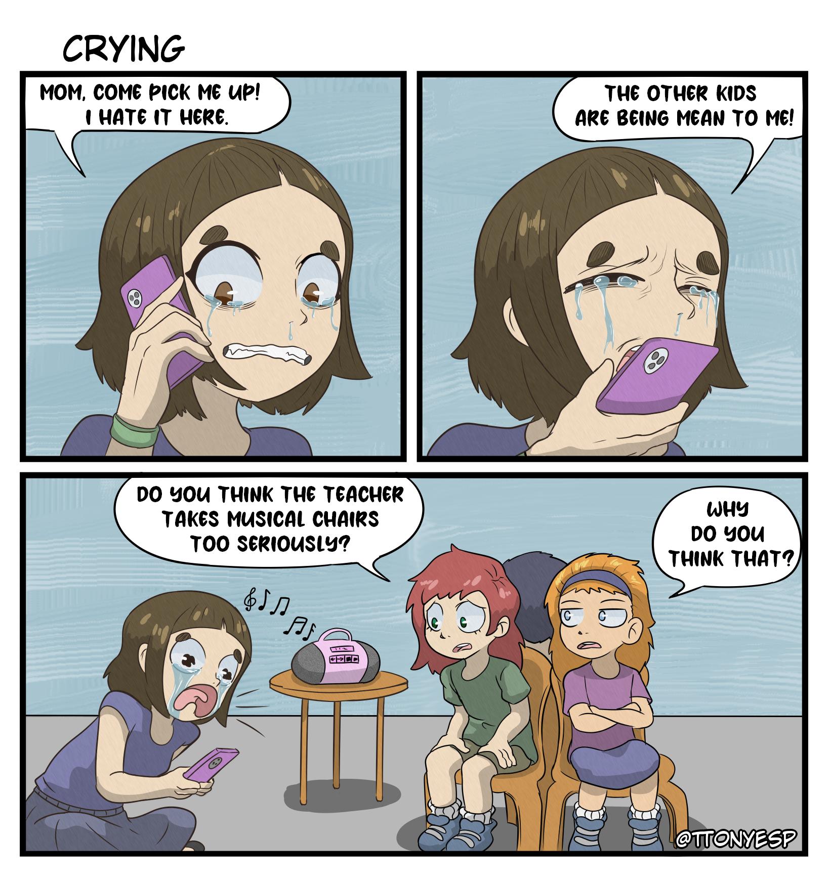 CRYING HOH COME PICK HE Up WATE 1T WeRe DO YOU THINK THE TEACHER TAKES MUSICAL CHATRS 700 SeRIOUSLY THE OTHER KIDS AR BEING HEAN TO M1