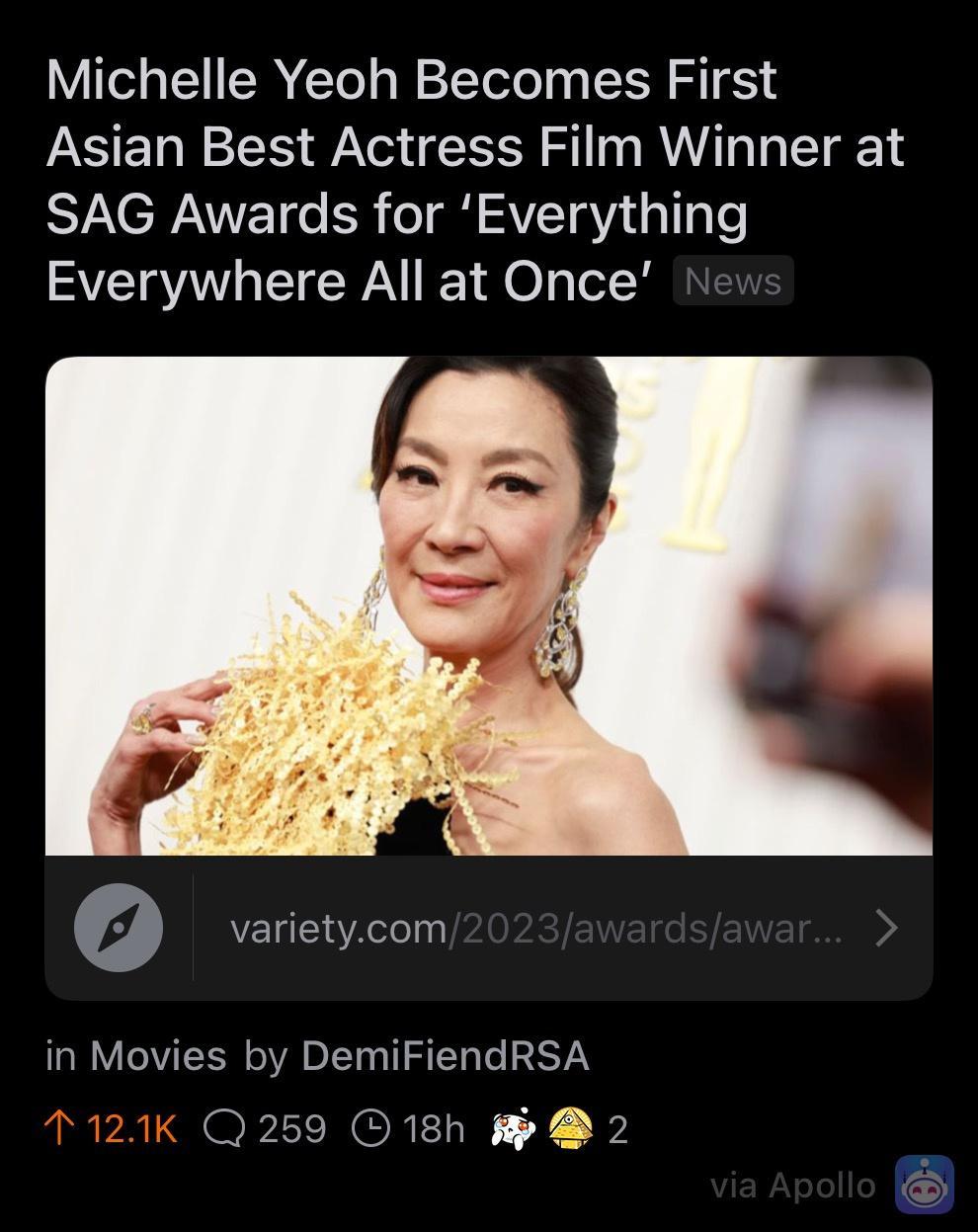 Michelle Yeoh Becomes First Asian Best Actress Film Winner at SAG Awards for Everything Everywhere All at Once o varietycom in Movies by DemiFiendRSA FINCEEIN