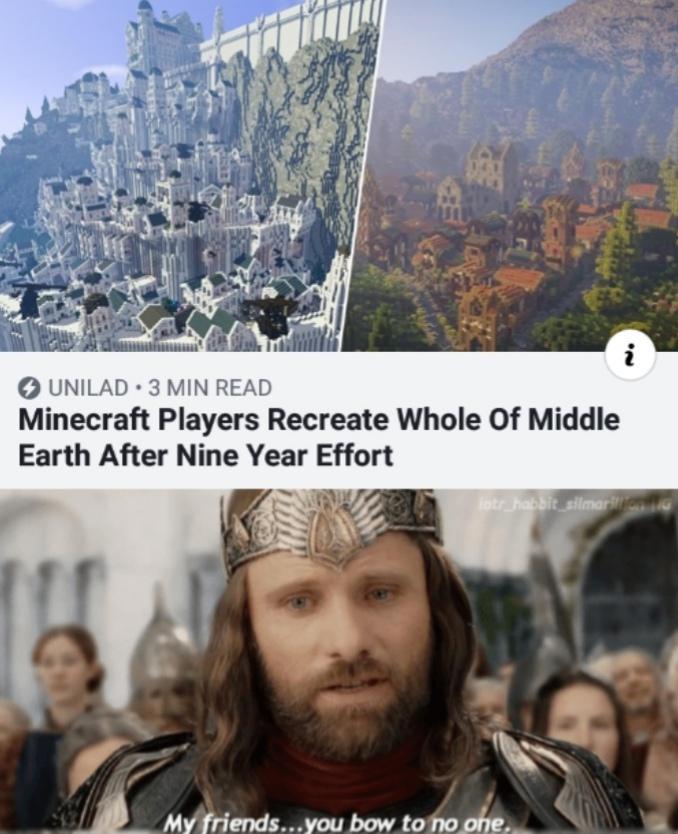 UNILAD 3 MIN READ Minecraft Players Recreate Whole Of Middle Earth After Nine Year Effort