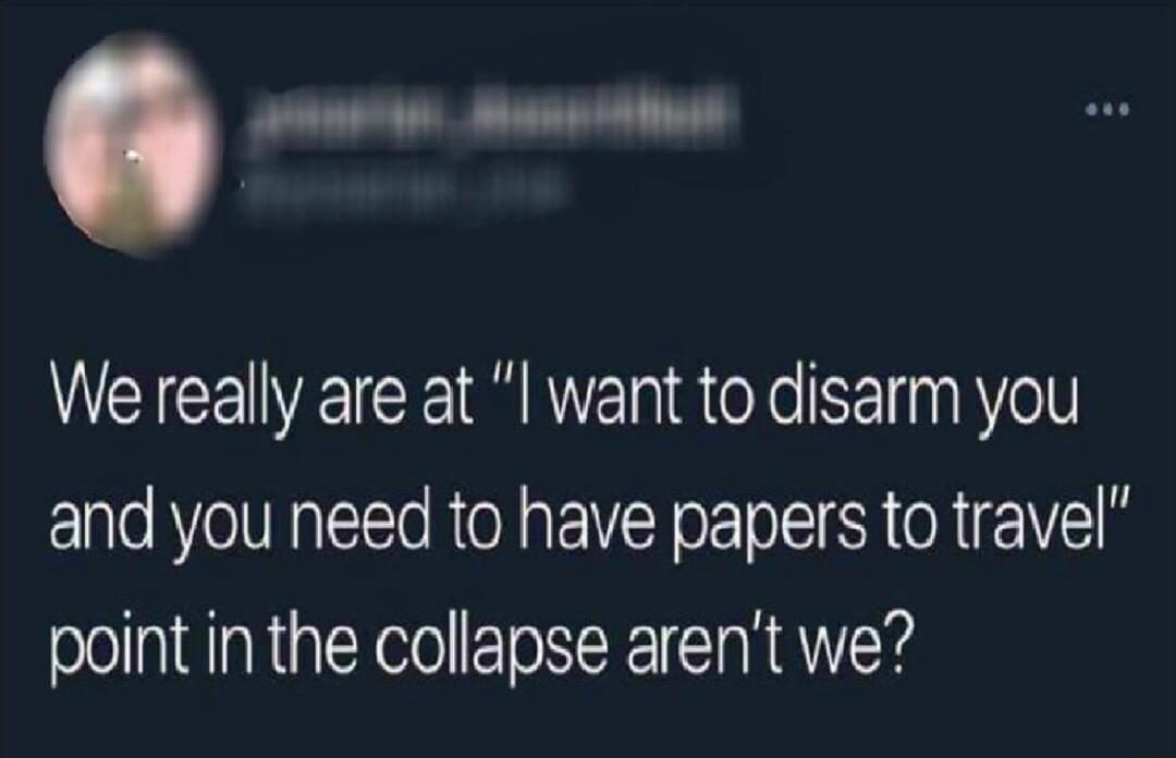 WECEIVEICE QRN Yo Sl RYell and you need to have papers to travel point inthe collapse arent we