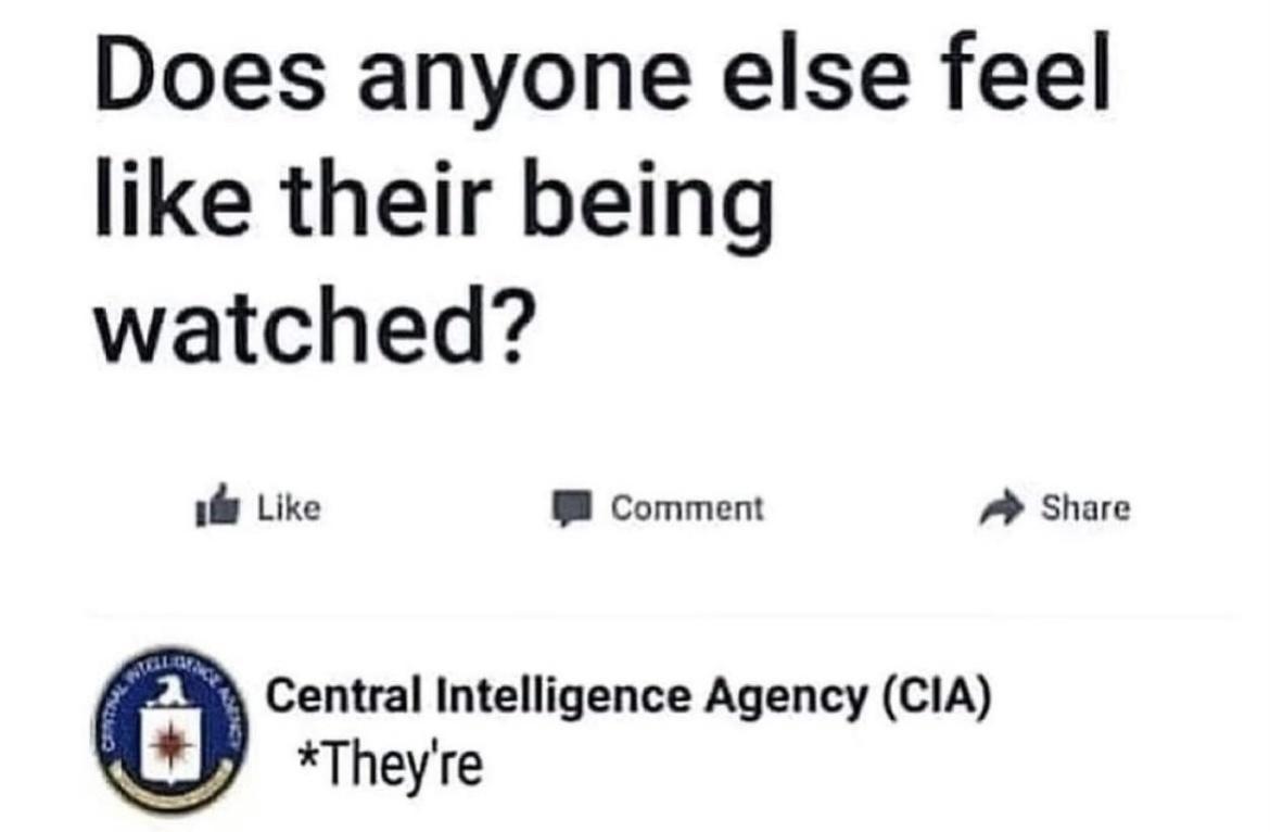 Does anyone else feel like their being watched il Like P Comment Share FaA A Central Intelligence Agency CIA Y Theyre