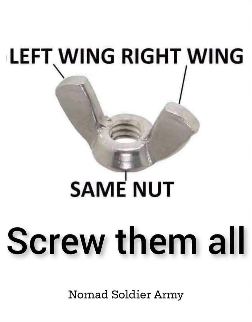LEFT WING RIGHT WING SAME NUT Screw them all Nomad Soldier Army