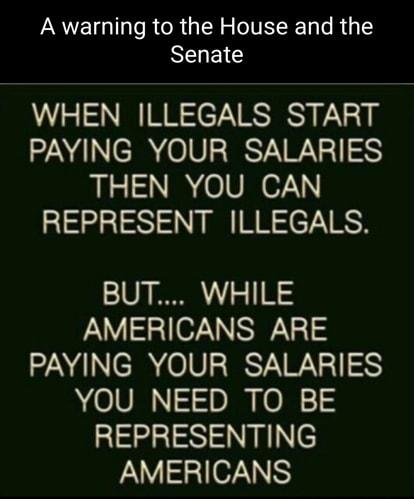 VN ELGI R OR GRS TR e R 1 15 RELEIC WHEN ILLEGALS START PAYING YOUR SALARIES THEN YOU CAN REPRESENT ILLEGALS BUT WHILE AMERICANS ARE PAYING YOUR SALARIES YOU NEED TO BE REPRESENTING AMERICANS