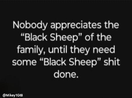 Nobody appreciates the “Black Sheep” of the family, until they need some “Black Sheep” shit done.