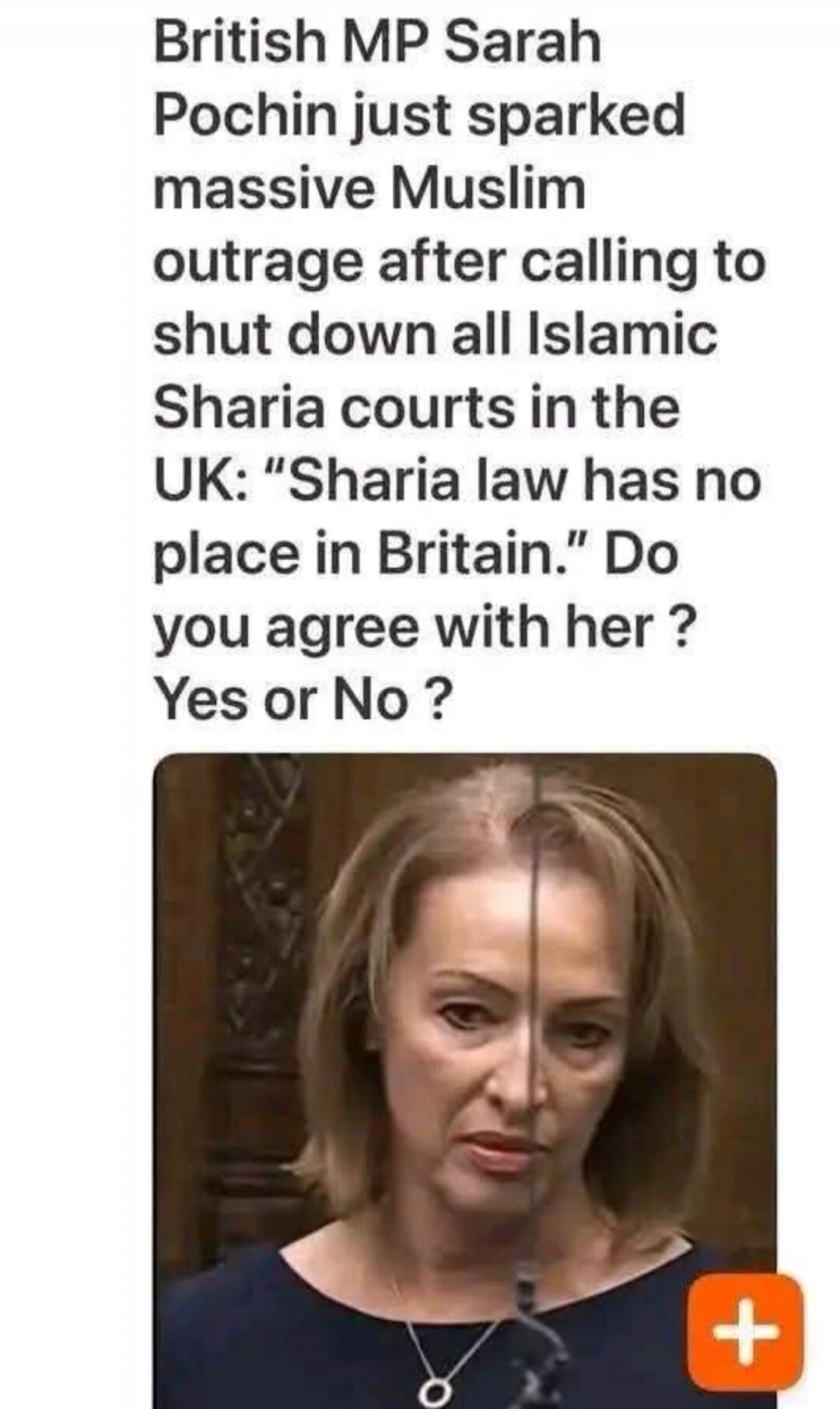 British MP Sarah Pochin just sparked massive Muslim outrage after calling to shut down all Islamic Sharia courts in the UK: 