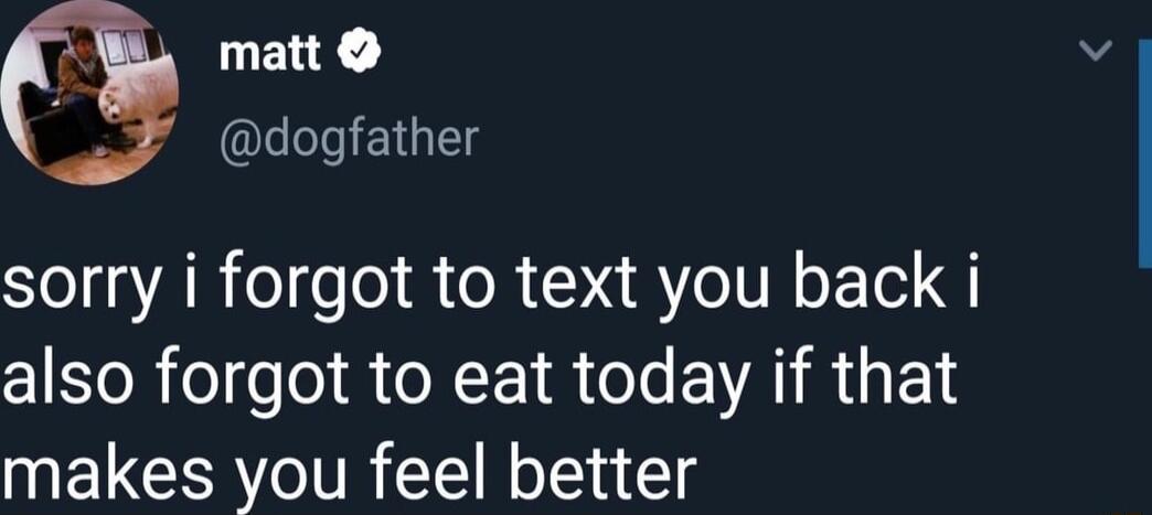 I matt dogfather sorry i forgot to text you back i CIOR o R NLIR T LRI RIES makes you feel better