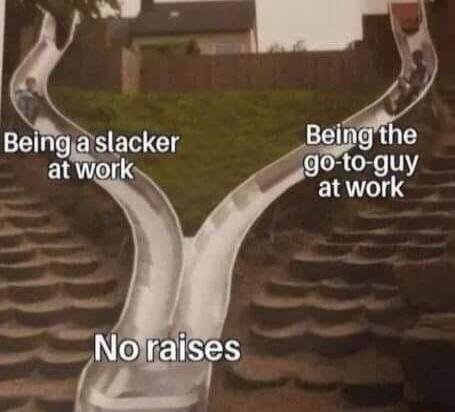 Being a slacker at work -> No raises <- Being the go-to-guy at work
