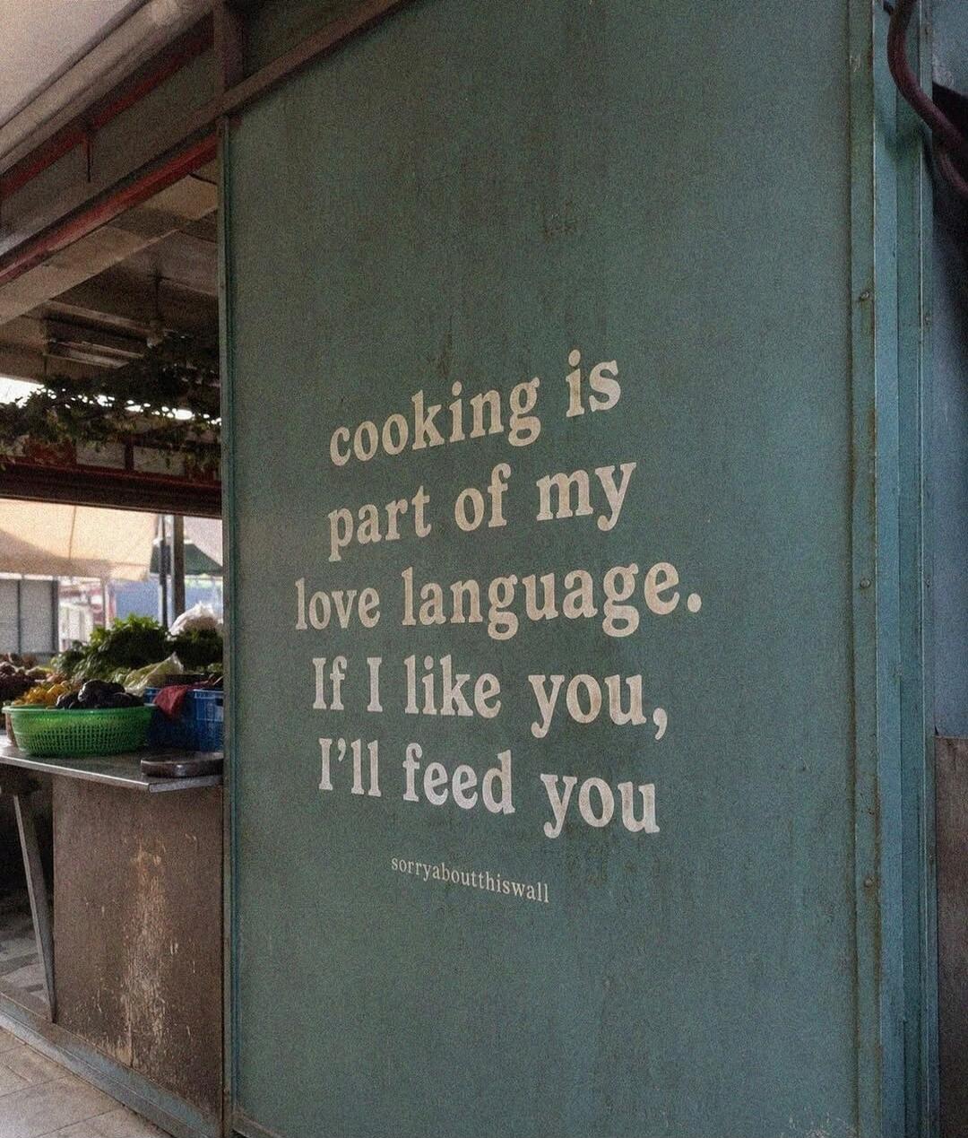 cooking is part of my love language. If I like you, I'll feed you sorryaboutthiswall