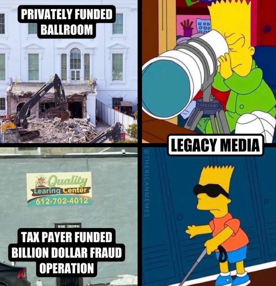 PRIVATELY FUNDED BALLROOM
LEGACY MEDIA
TAX PAYER FUNDED BILLION DOLLAR FRAUD OPERATION