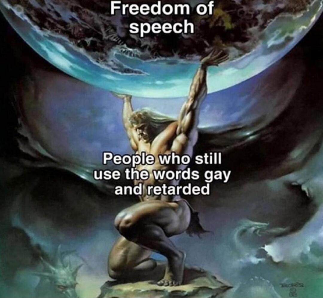 Freedom of speech. People who still use the words gay and retarded.