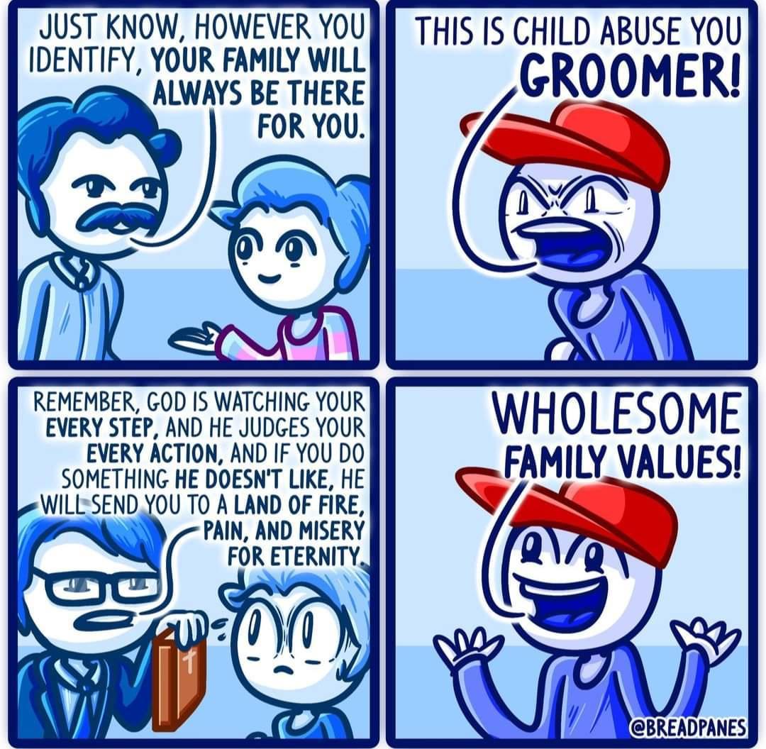 JUST KNOW HOWEVER YOU IDENTIFY YOUR FAMILY WILL ALWAYS BE THERE REMEMBER GOD IS WATCHING YOUR EVERY STEP AND HE JUDGES YOUR EVERY ACTION AND IF YOU DO SOMETHING HE DOESNT LIKE HE WILLSEND YOU TO A LAND OF FIRE THIS IS CHILD ABUSE YOU