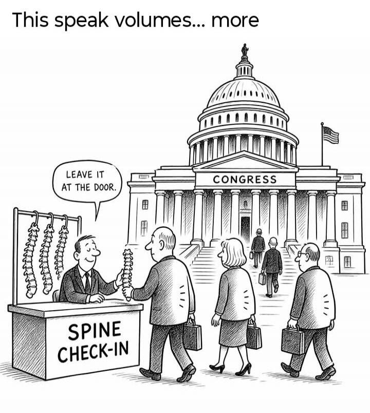 This speak volumes... more. LEAVE IT AT THE DOOR. CONGRESS. SPINE CHECK-IN.
