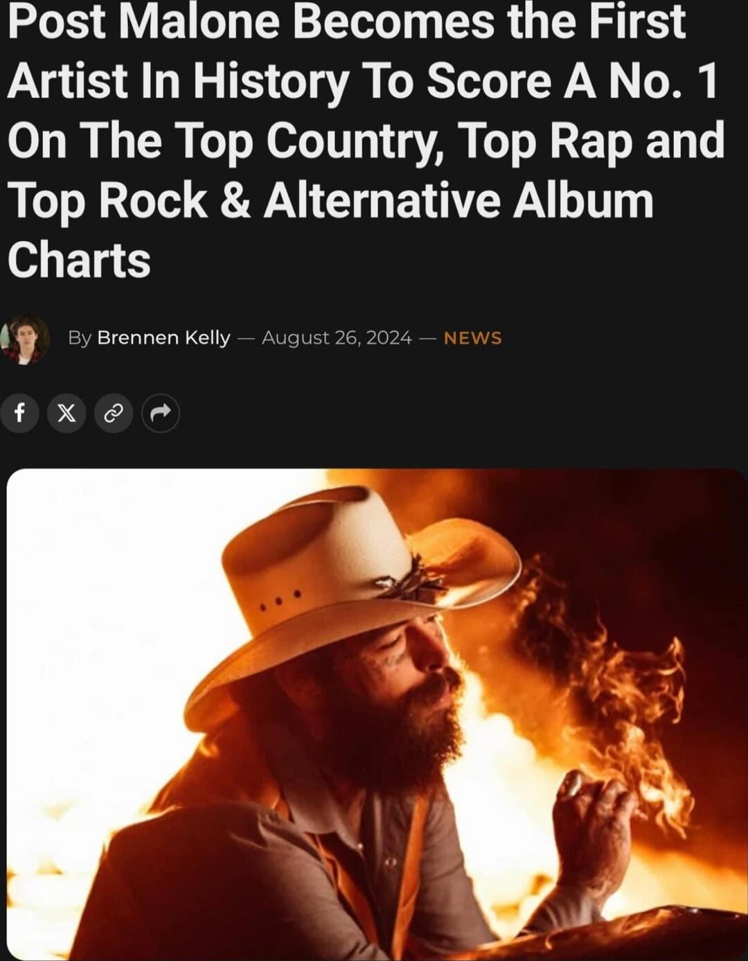 Post Malone Becomes the First Artist In History To Score A No 1 On The Top Country Top Rap and Top Rock Alternative Album Charts 7 Brennen Kelly Au fxeem