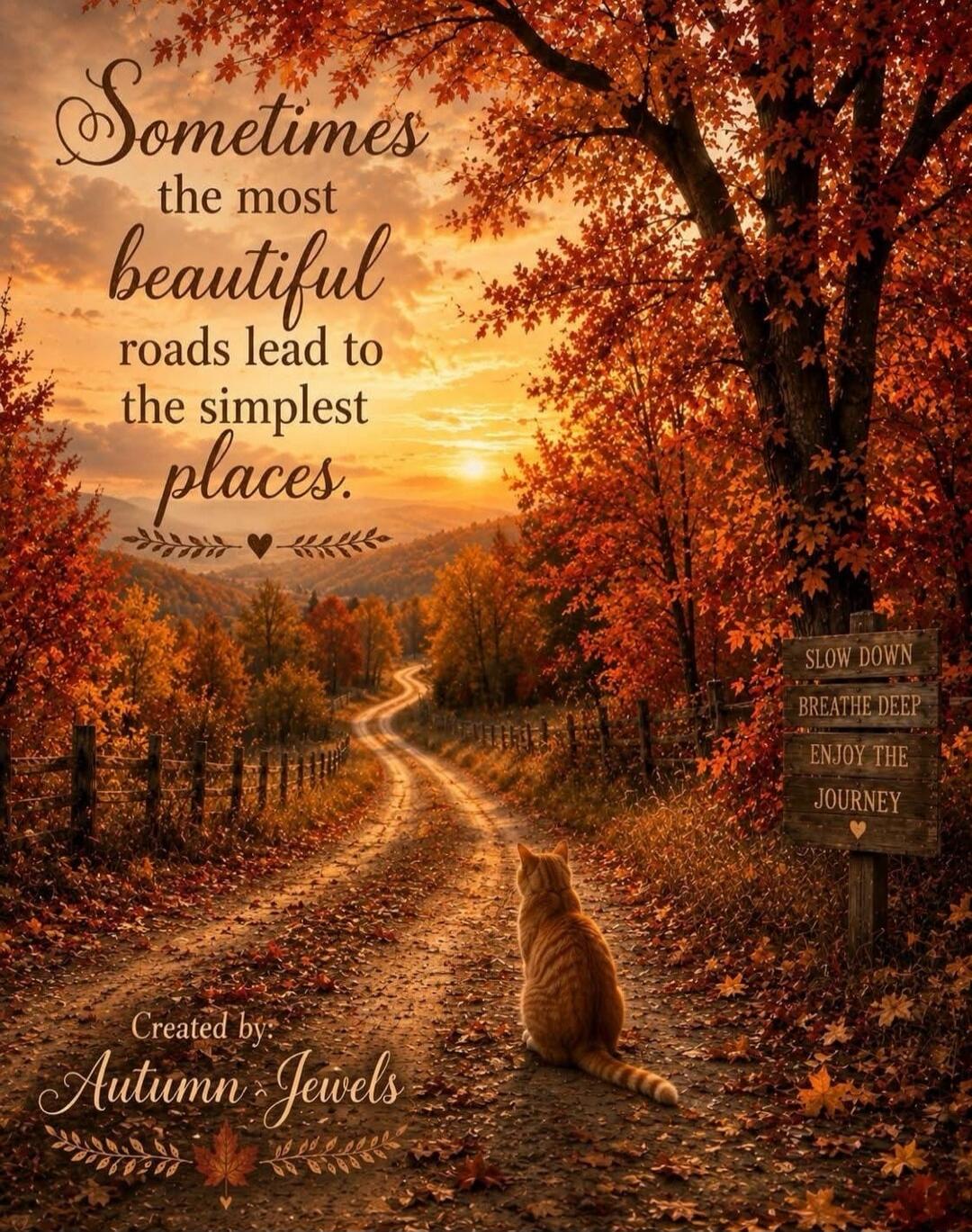 Sometimes the most beautiful roads lead to the simplest places. Created by: Autumn Jewels. SLOW DOWN BREATHE DEEP ENJOY THE JOURNEY