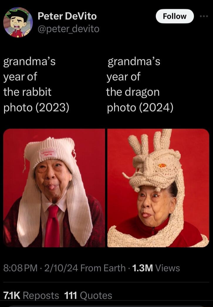 peter devito a Peter DeVito el INER grandmas year of year of the rabbit the dragon photo 2023 photo 2024 2 808PM 21024 From Earth 13M Views FALQGER b i KO