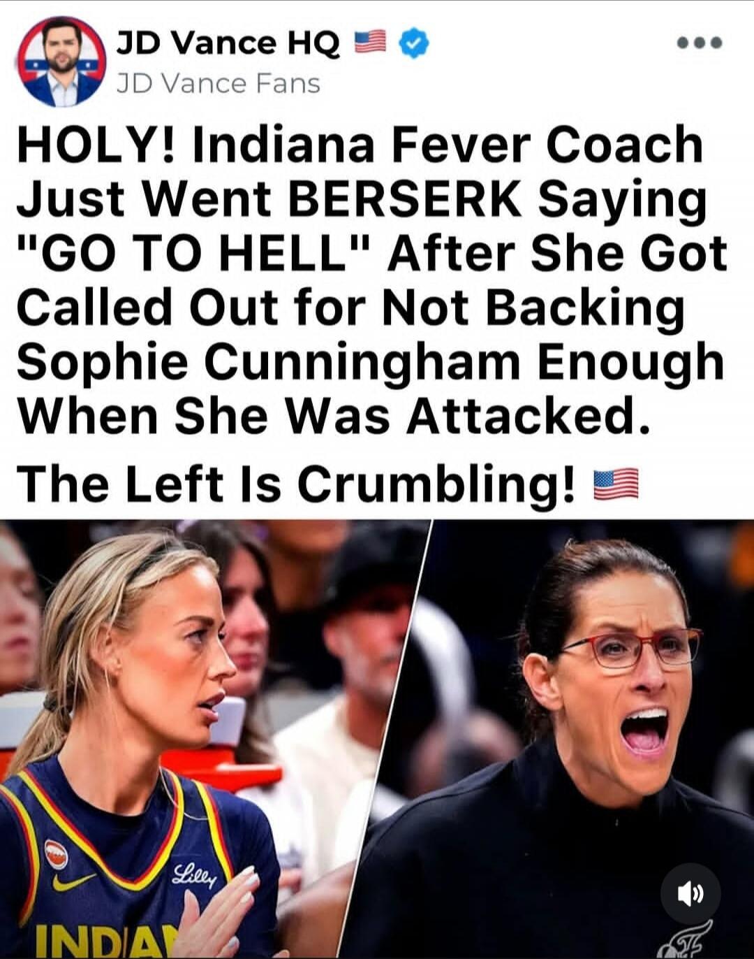 JD Vance HQ JD Vance Fans HOLY! Indiana Fever Coach Just Went BERSERK Saying 