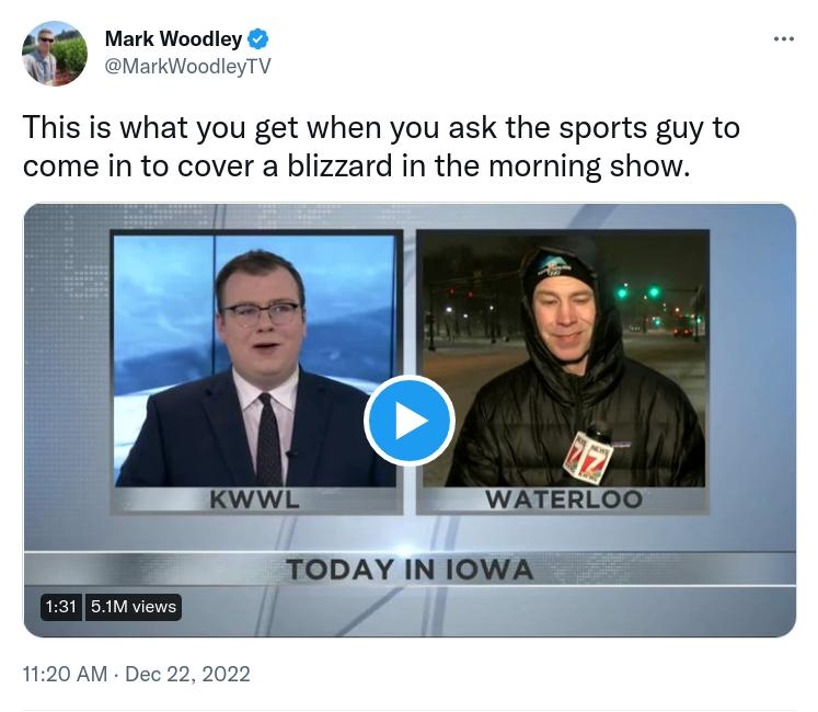 Mark Woodley This is what you get when you ask the sports guy to come in to cover a blizzard in the morning show 198M Views 237K Retwests 7252 Quota Twsets 1441K Lke